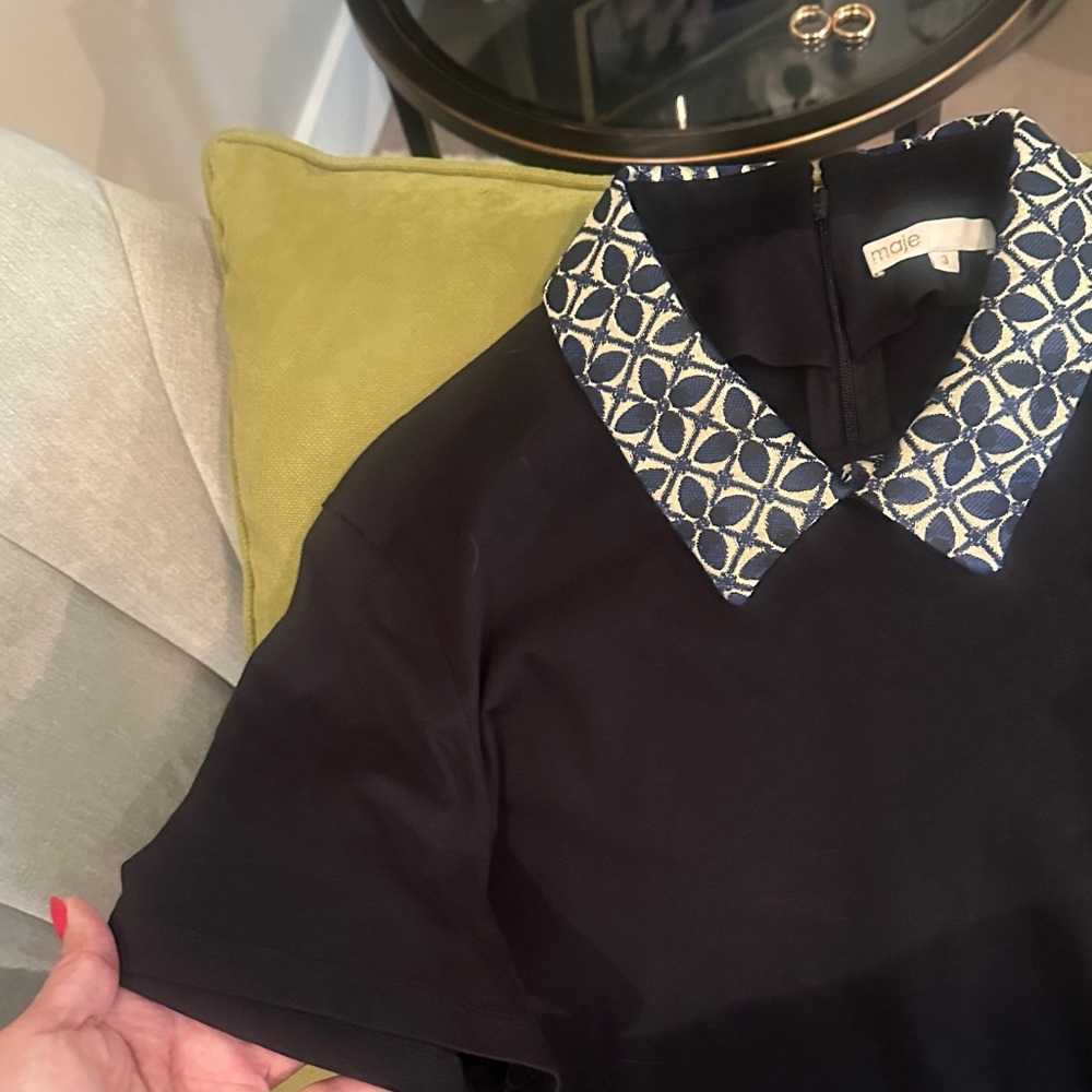 Maje Navy Top with Geometric Collar